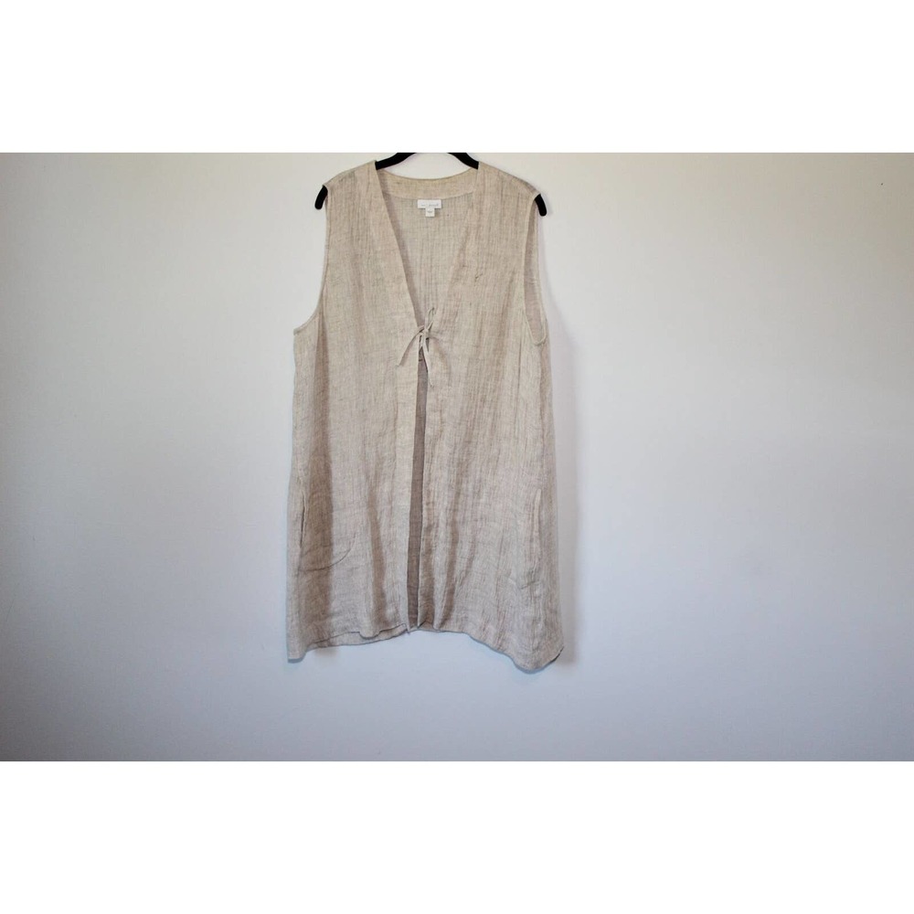 J. Jill 100% Linen Tunic Duster Sleeveless Vest Tan Women's Size Large H14872 - Picture 8 of 11